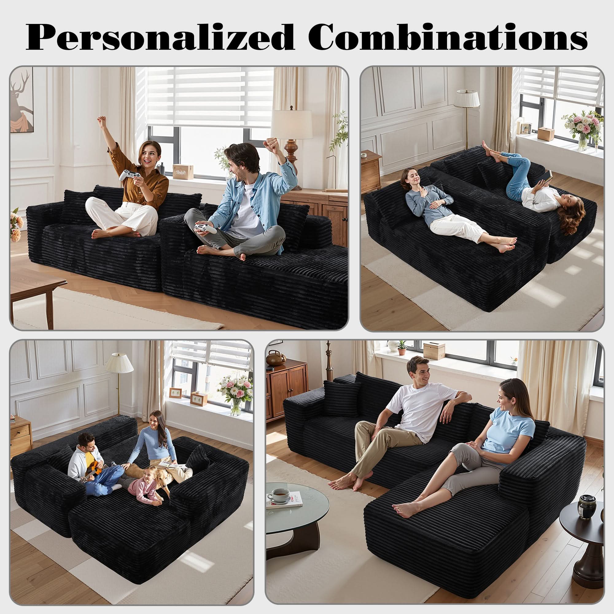 OVthtIOS 104" L-Shape Modular Couch with Chaise, Plush Corduroy Fabric, No Assembly Required