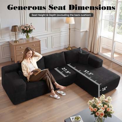 OVthtIOS 104" L-Shape Modular Couch with Chaise, Plush Corduroy Fabric, No Assembly Required