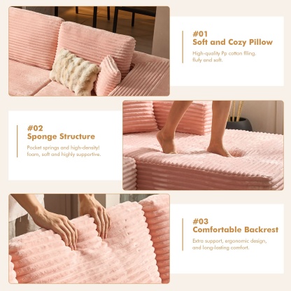 OVthtIOS 104" L-Shape Modular Couch with Chaise, Plush Corduroy Fabric, No Assembly Required