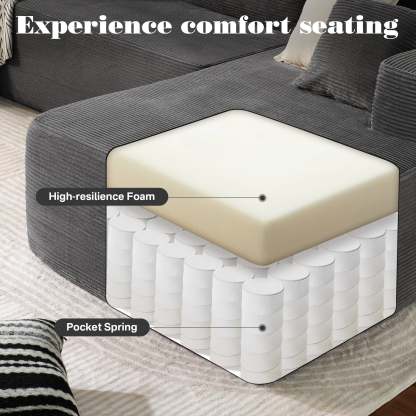 OVthtIOS 104" L-Shape Modular Couch with Chaise, Plush Corduroy Fabric, No Assembly Required