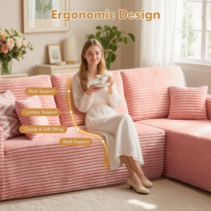 OVthtIOS 104" L-Shape Modular Couch with Chaise, Plush Corduroy Fabric, No Assembly Required