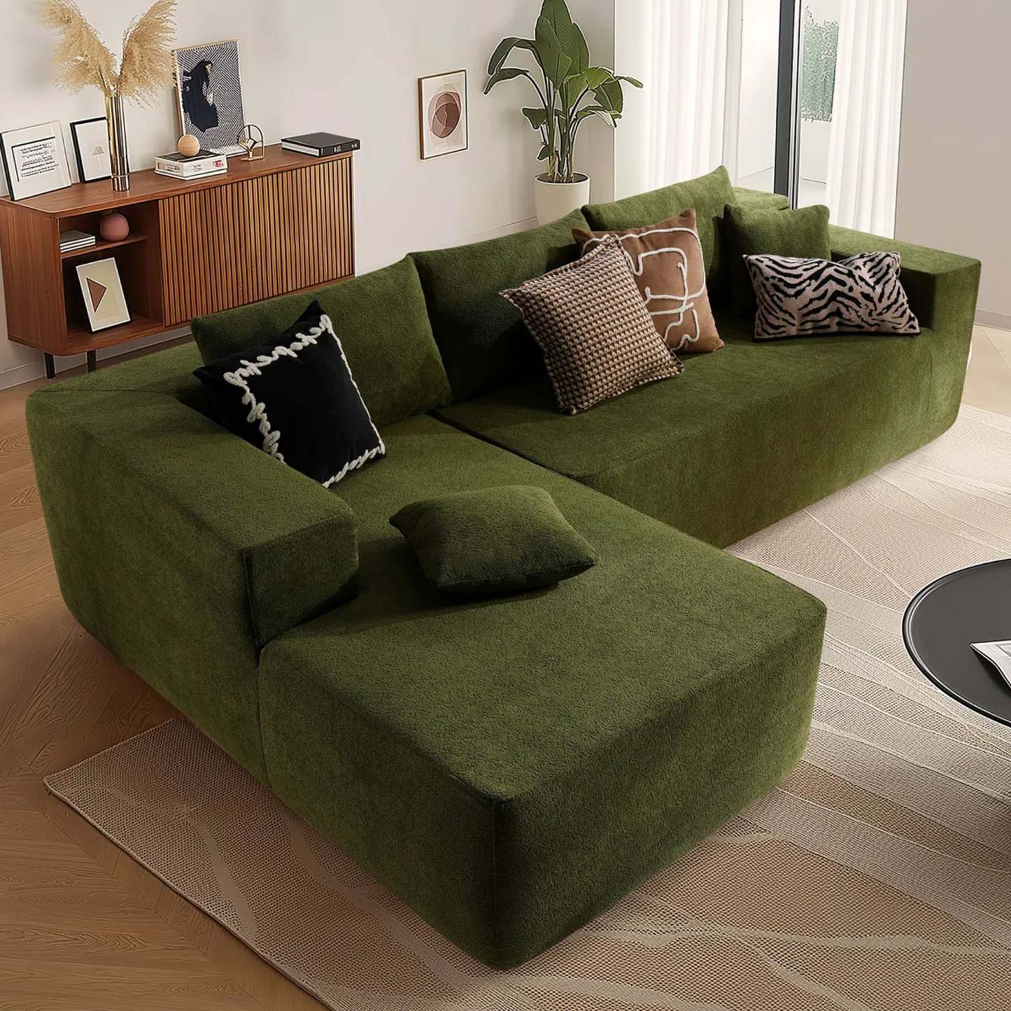 OVthtIOS 104" L-Shape Modular Couch with Chaise, Plush Corduroy Fabric, No Assembly Required