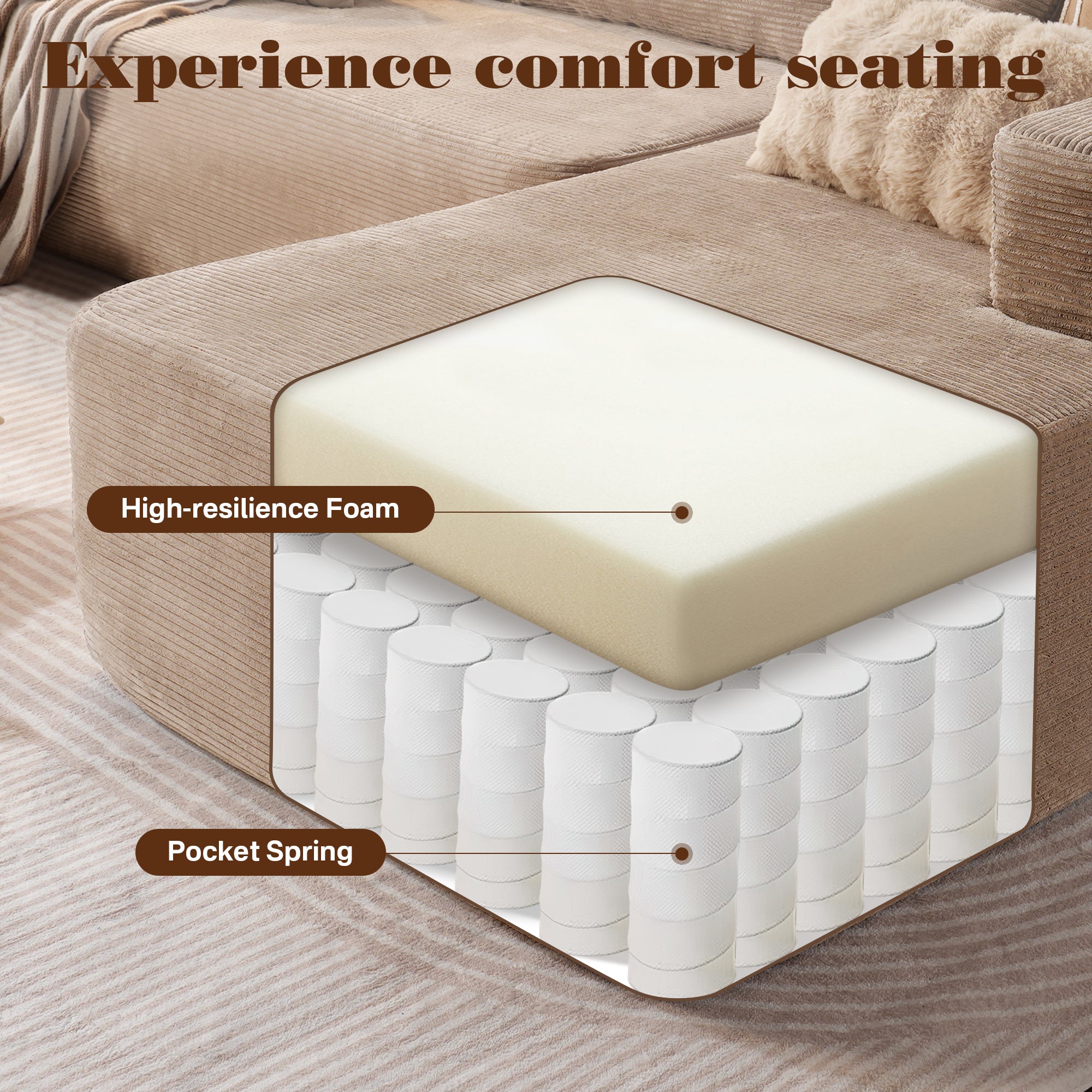 OVthtIOS 104" L-Shape Modular Couch with Chaise, Plush Corduroy Fabric, No Assembly Required