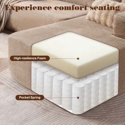 OVthtIOS 104" L-Shape Modular Couch with Chaise, Plush Corduroy Fabric, No Assembly Required