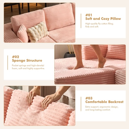 OVthtIOS 104" L-Shape Modular Couch with Chaise, Plush Corduroy Fabric, No Assembly Required