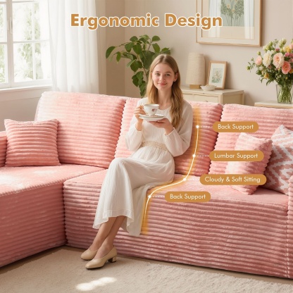 OVthtIOS 104" L-Shape Modular Couch with Chaise, Plush Corduroy Fabric, No Assembly Required