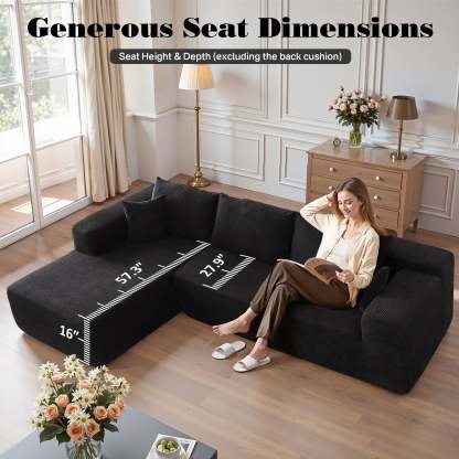 OVthtIOS 104" L-Shape Modular Couch with Chaise, Plush Corduroy Fabric, No Assembly Required