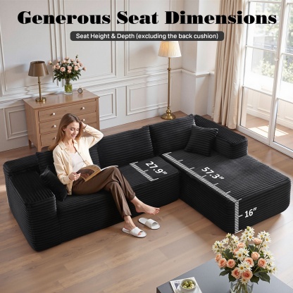 OVthtIOS 104" L-Shape Modular Couch with Chaise, Plush Corduroy Fabric, No Assembly Required