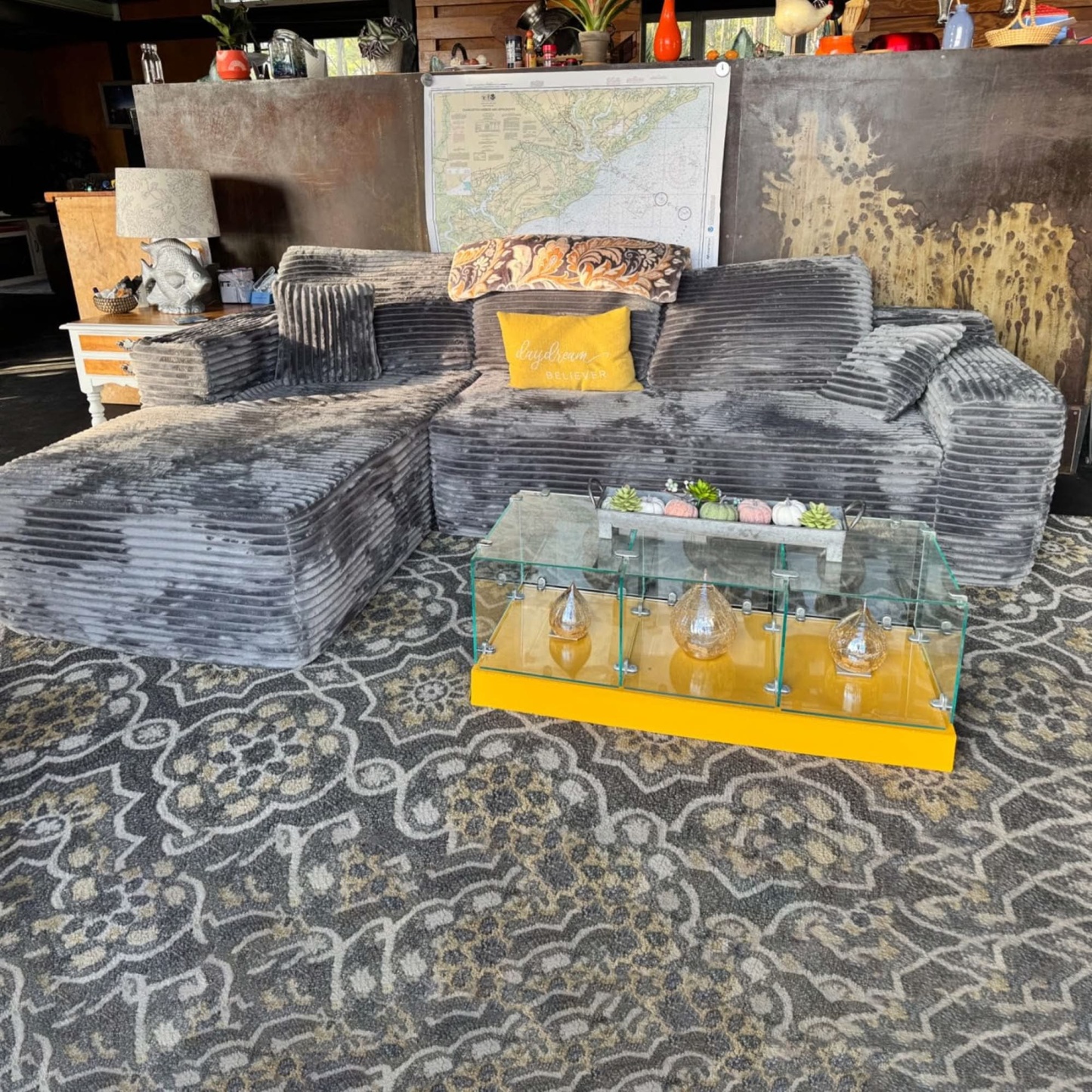 OVthtIOS 104" L-Shape Modular Couch with Chaise, Plush Corduroy Fabric, No Assembly Required