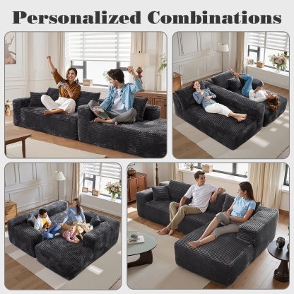 OVthtIOS 104" L-Shape Modular Couch with Chaise, Plush Corduroy Fabric, No Assembly Required