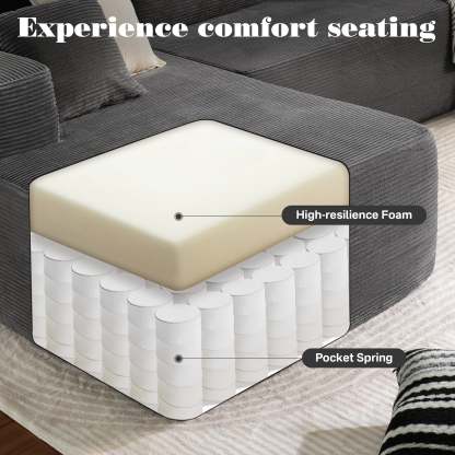 OVthtIOS 104" L-Shape Modular Couch with Chaise, Plush Corduroy Fabric, No Assembly Required