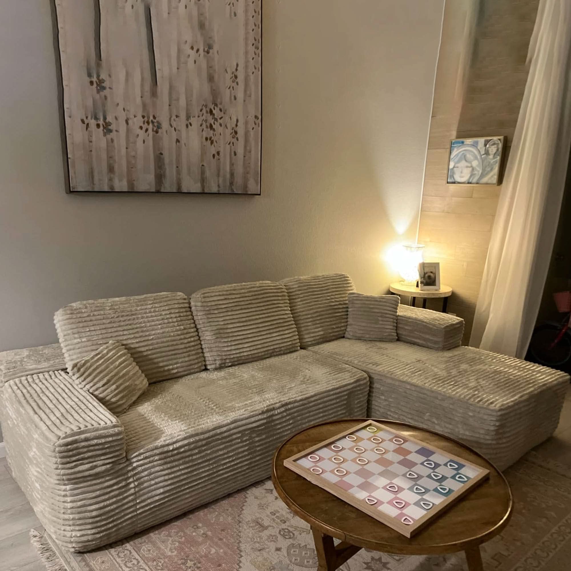 OVthtIOS 104" L-Shape Modular Couch with Chaise, Plush Corduroy Fabric, No Assembly Required