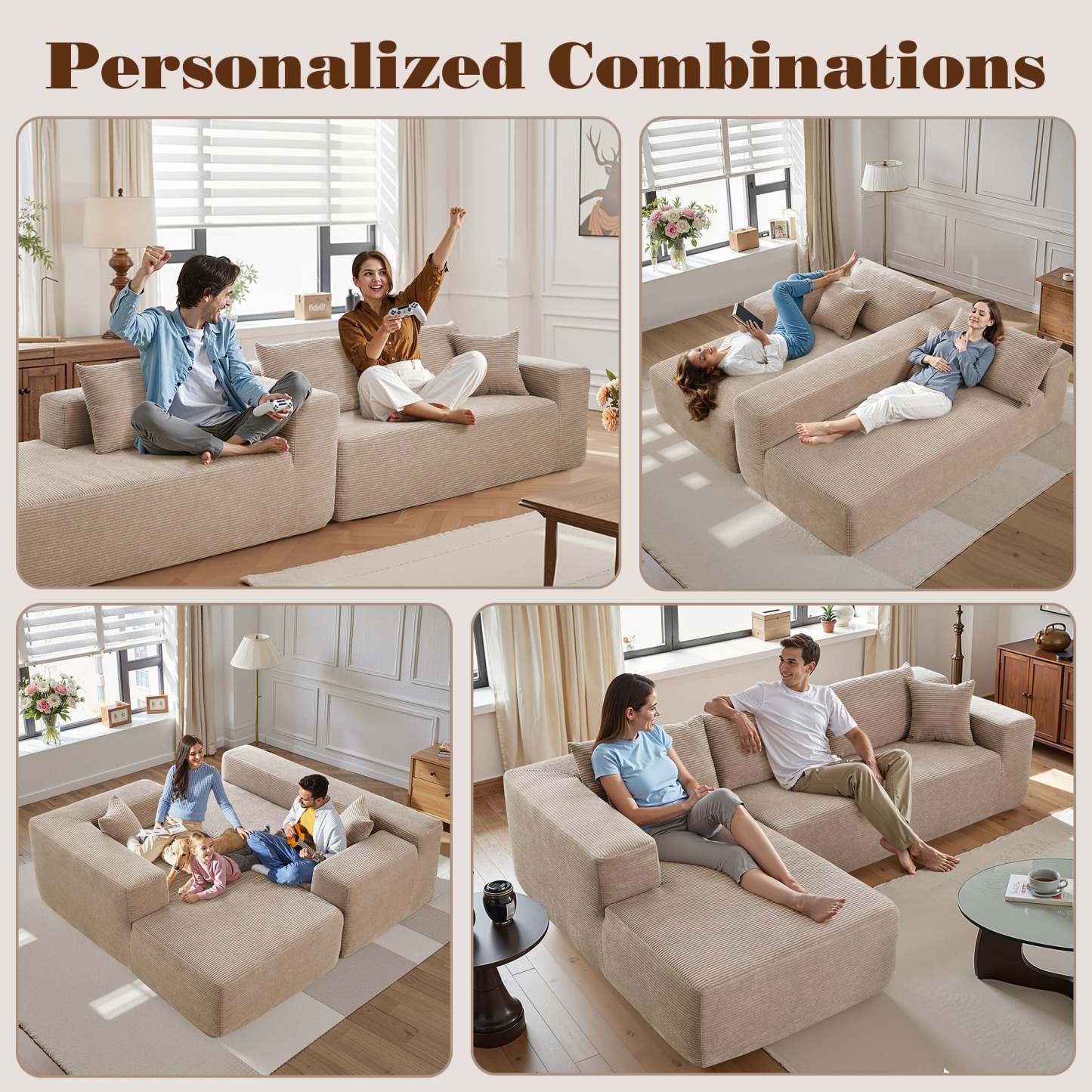 OVthtIOS 104" L-Shape Modular Couch with Chaise, Plush Corduroy Fabric, No Assembly Required