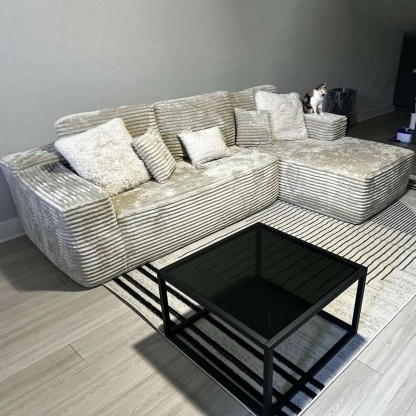 OVthtIOS 104" L-Shape Modular Couch with Chaise, Plush Corduroy Fabric, No Assembly Required