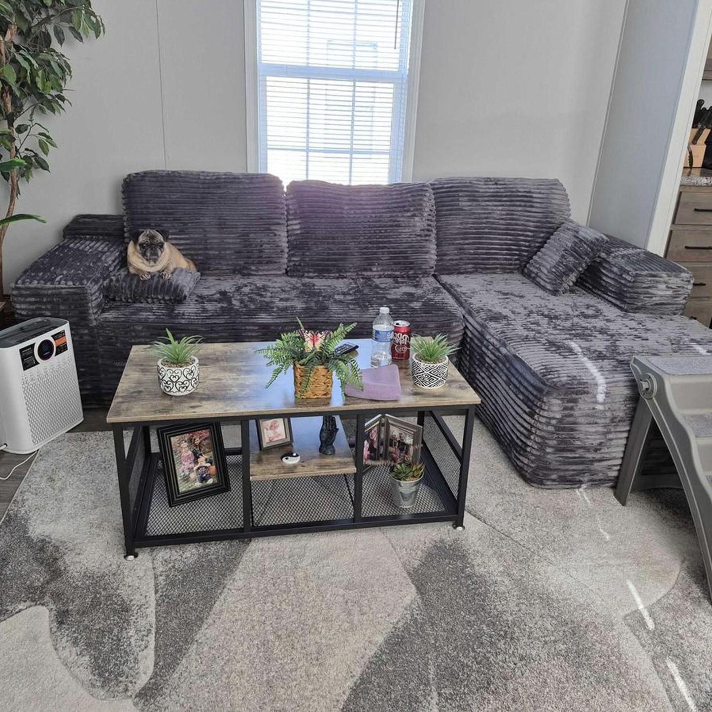 OVthtIOS 104" L-Shape Modular Couch with Chaise, Plush Corduroy Fabric, No Assembly Required