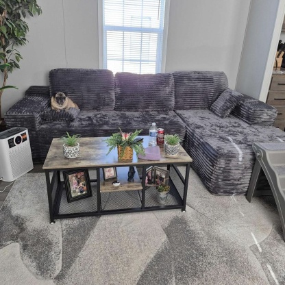 OVthtIOS 104" L-Shape Modular Couch with Chaise, Plush Corduroy Fabric, No Assembly Required