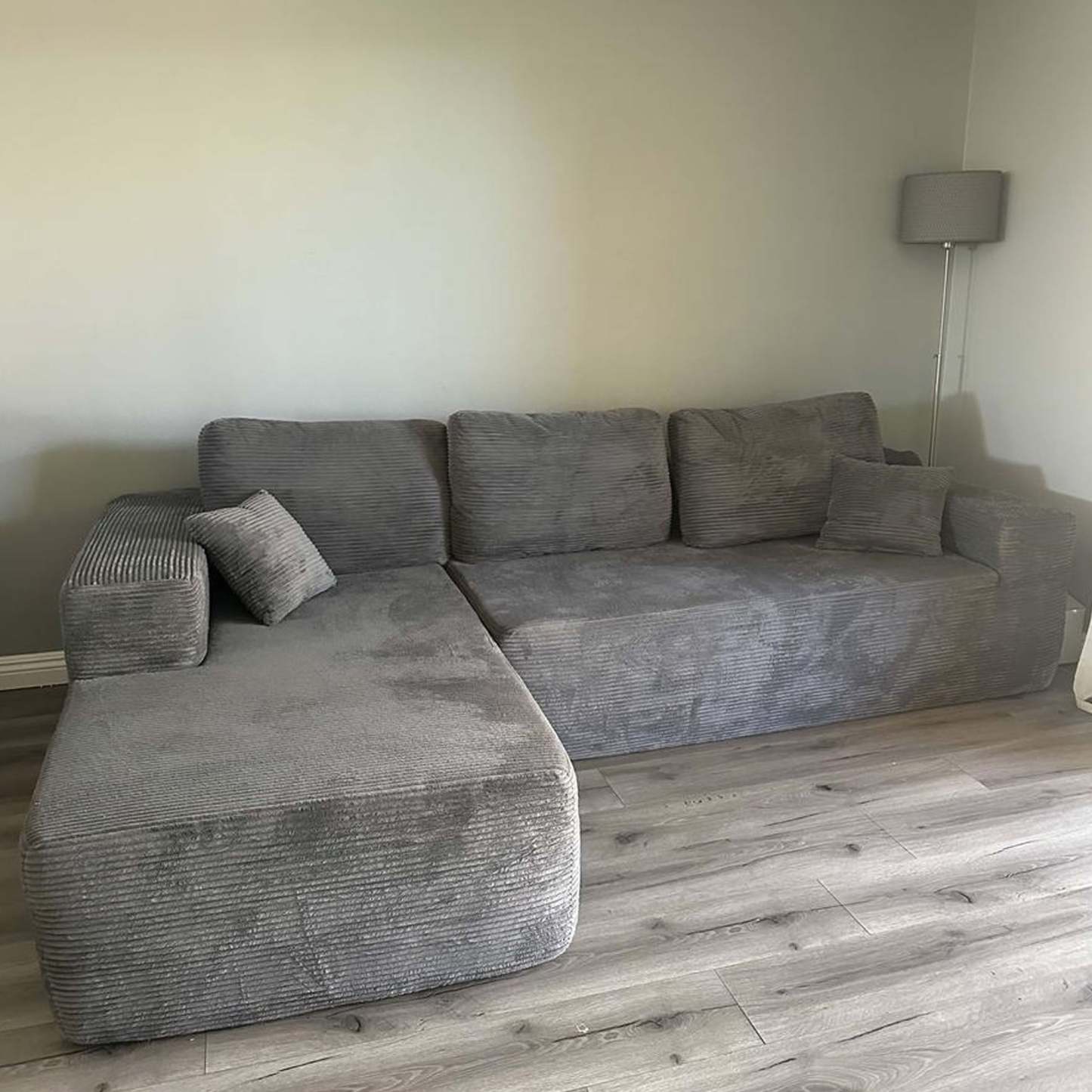 OVthtIOS 104" L-Shape Modular Couch with Chaise, Plush Corduroy Fabric, No Assembly Required