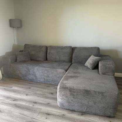 OVthtIOS 104" L-Shape Modular Couch with Chaise, Plush Corduroy Fabric, No Assembly Required