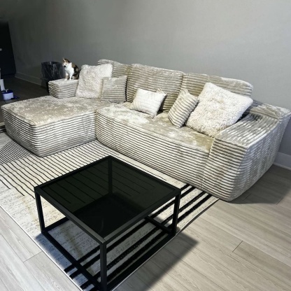 OVthtIOS 104" L-Shape Modular Couch with Chaise, Plush Corduroy Fabric, No Assembly Required