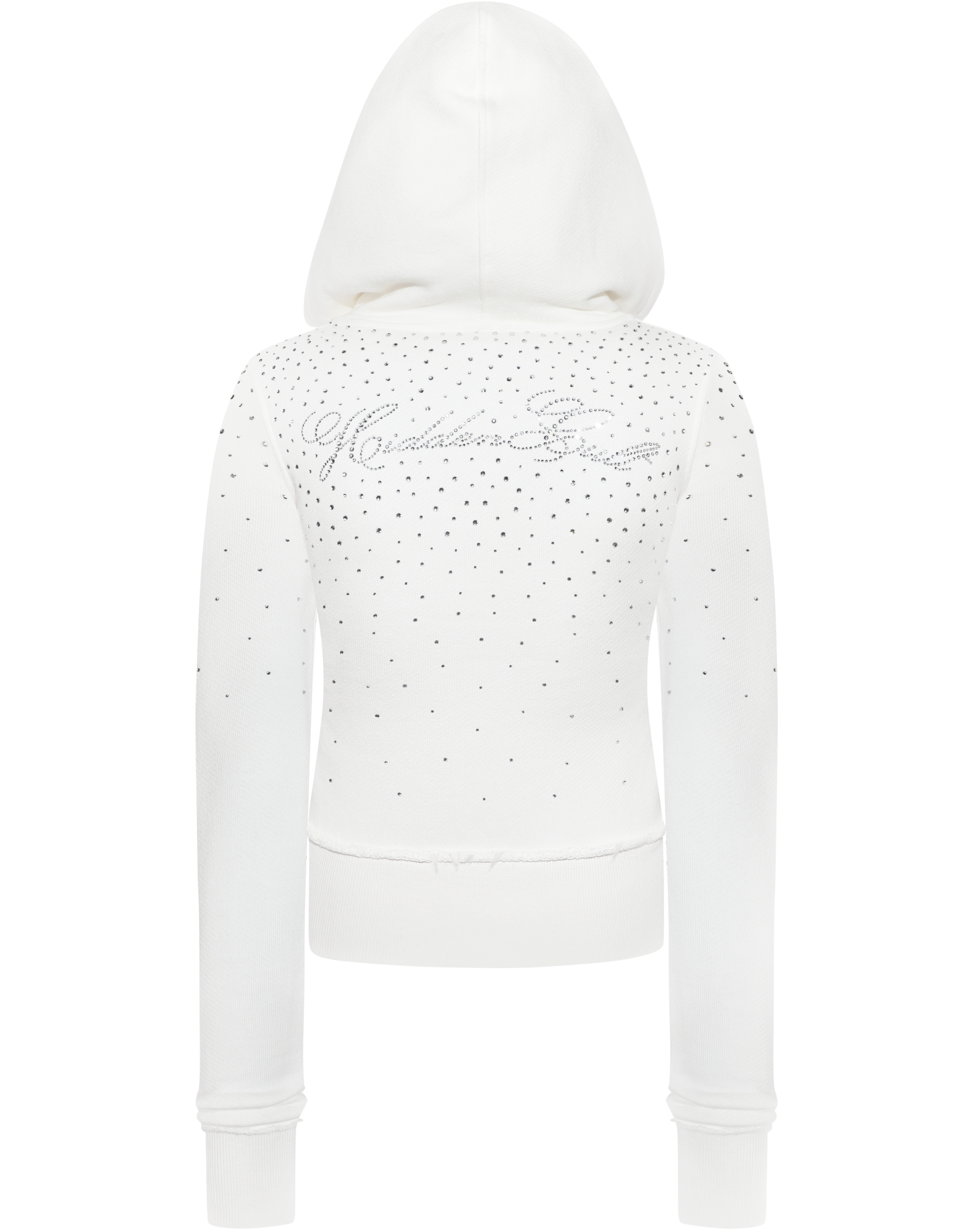Rhinestone White Fitted Zip Hoodie