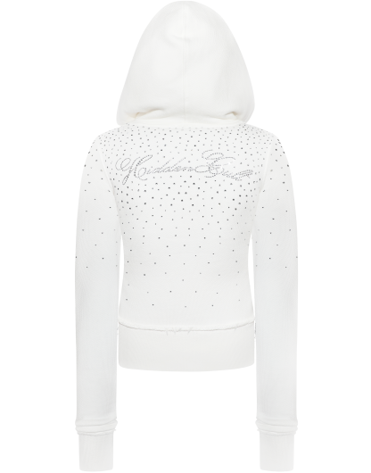 Rhinestone White Fitted Zip Hoodie
