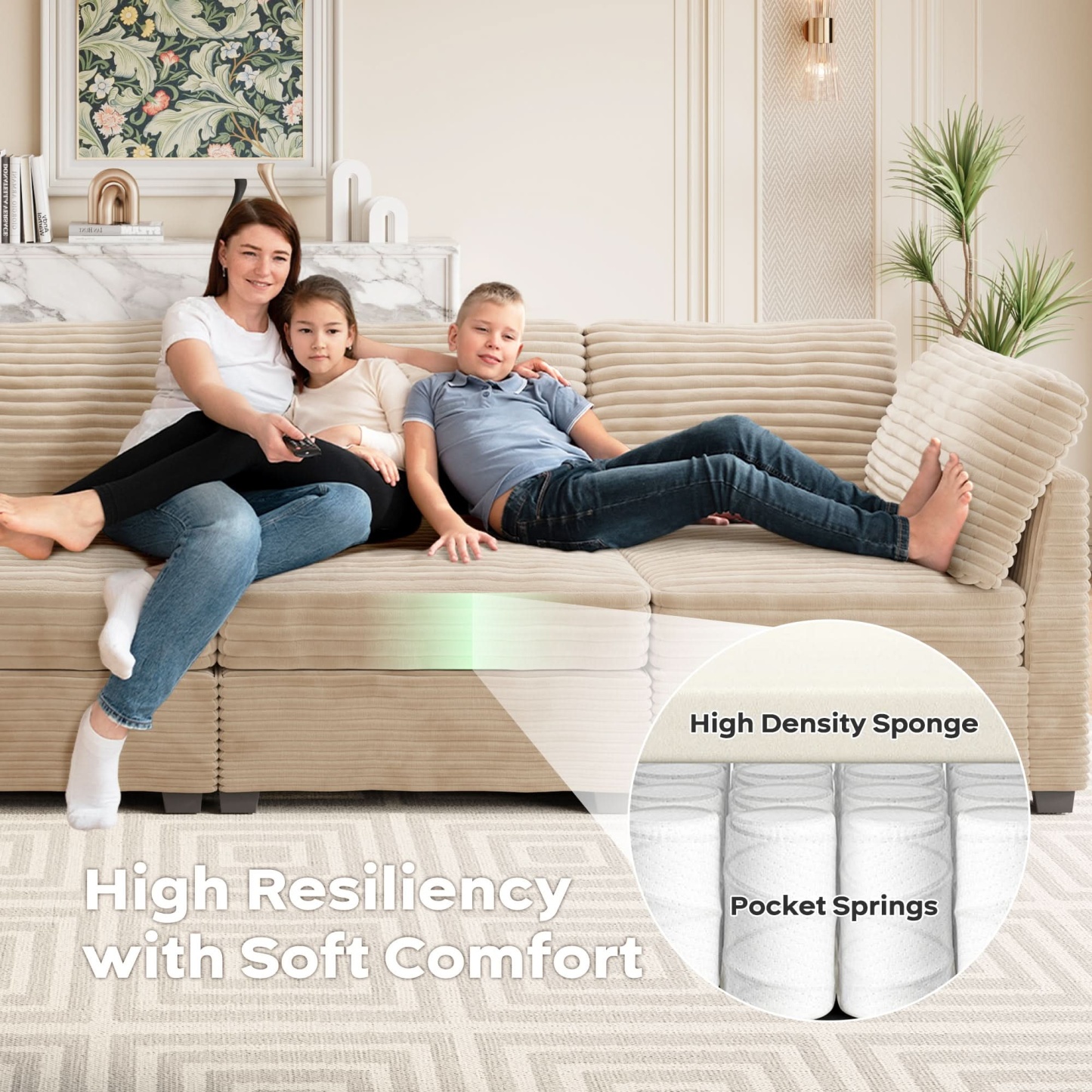 OVIthtOS Living Room Modular Couch Ottoman, 1 Wale Plush Corduroy Fabric