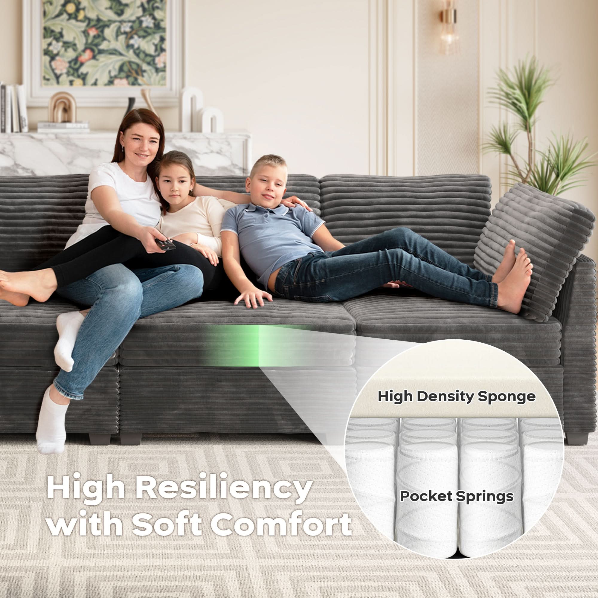 OVIthtOS Living Room Modular Couch Ottoman, 1 Wale Plush Corduroy Fabric