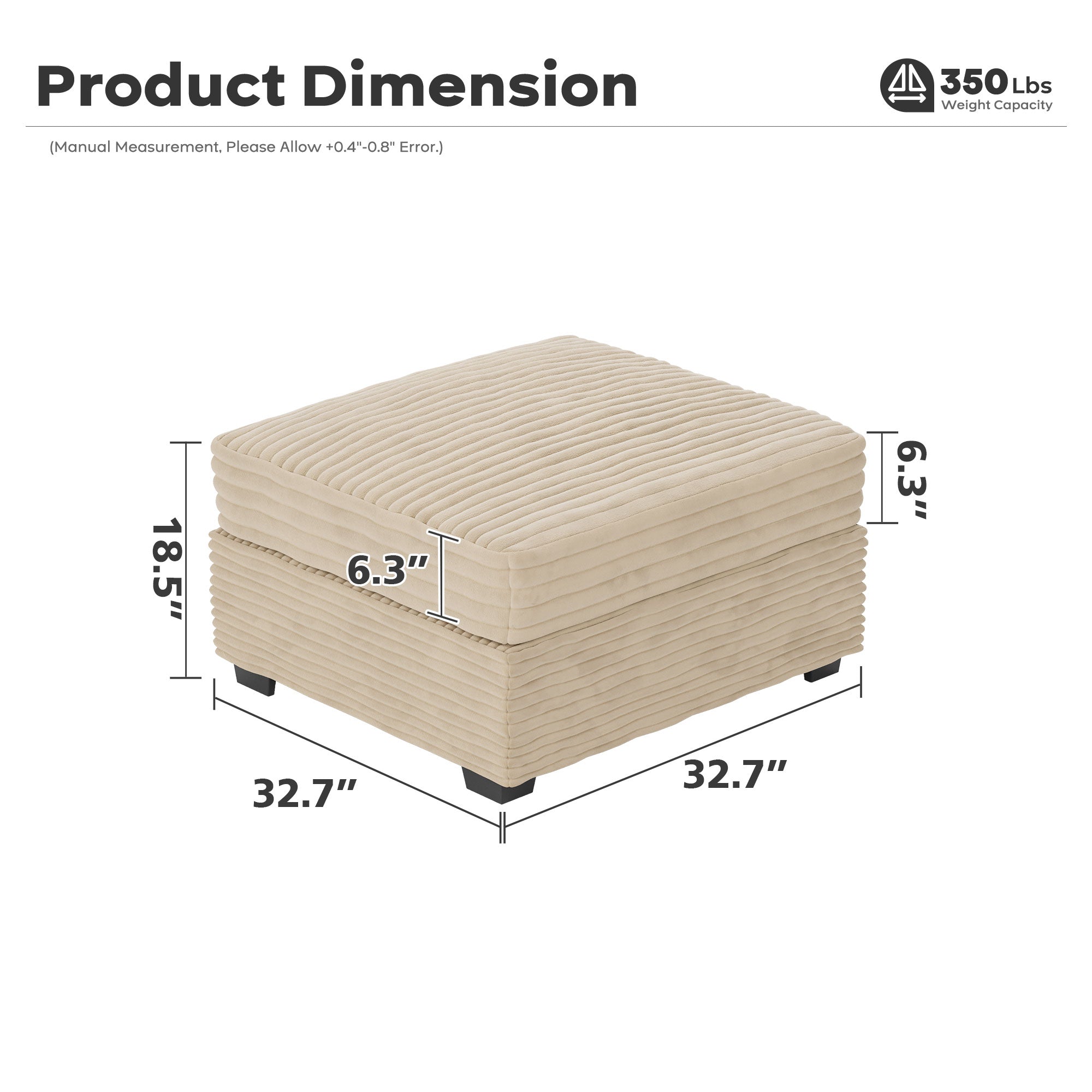 OVIthtOS Living Room Modular Couch Ottoman, 1 Wale Plush Corduroy Fabric