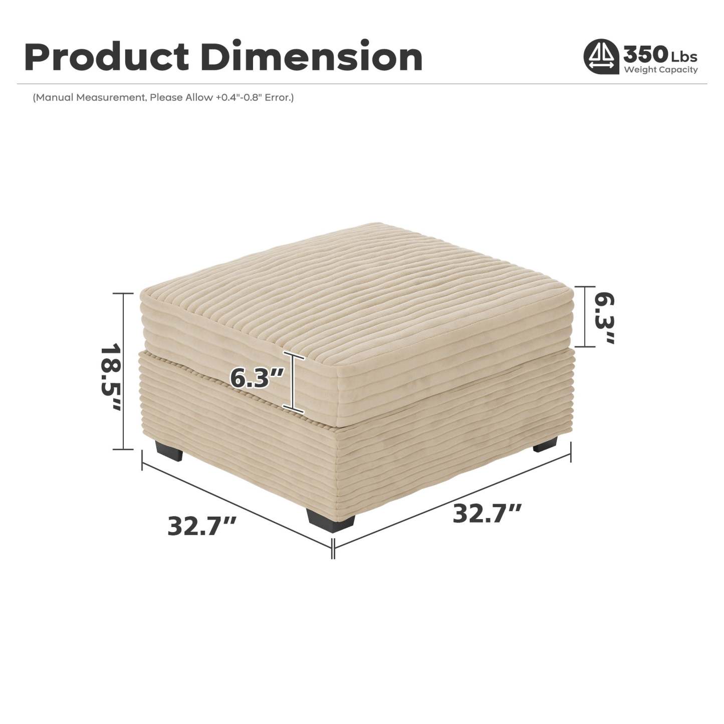 OVIthtOS Living Room Modular Couch Ottoman, 1 Wale Plush Corduroy Fabric