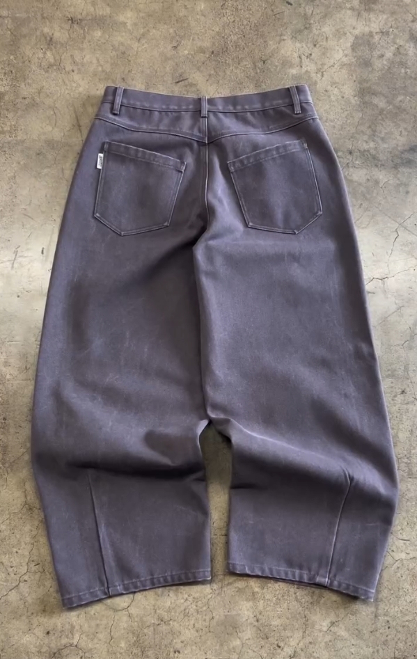 Wide-leg canvas pleated trousers