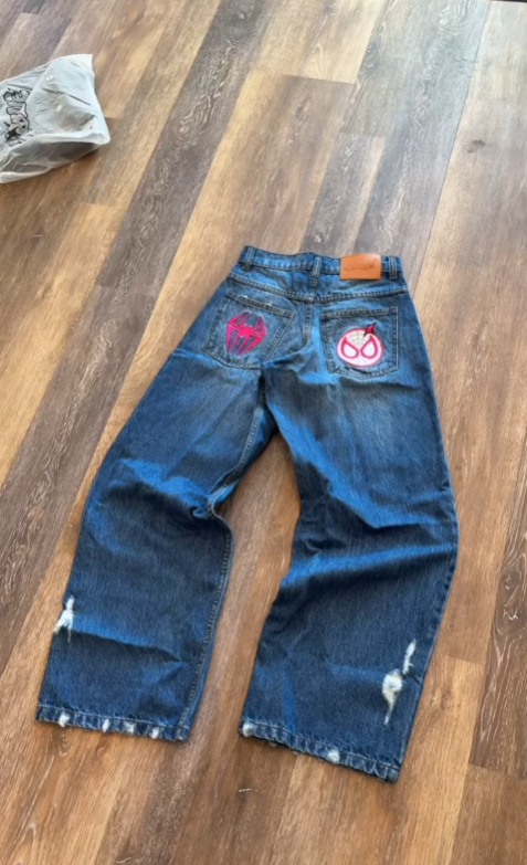 UnisexUnisex Spider man Dark Wash Baggy Jeans