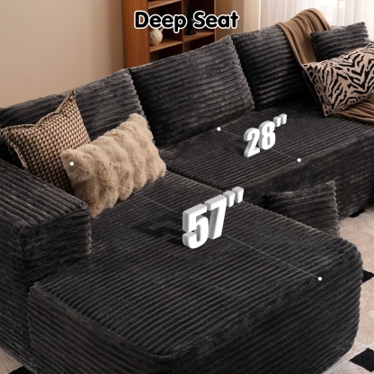 OVthtIOS 104" L-Shape Modular Couch with Chaise, Plush Corduroy Fabric, No Assembly Required