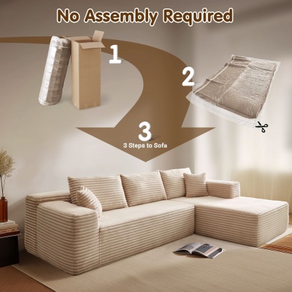 OVthtIOS 104" L-Shape Modular Couch with Chaise, Plush Corduroy Fabric, No Assembly Required