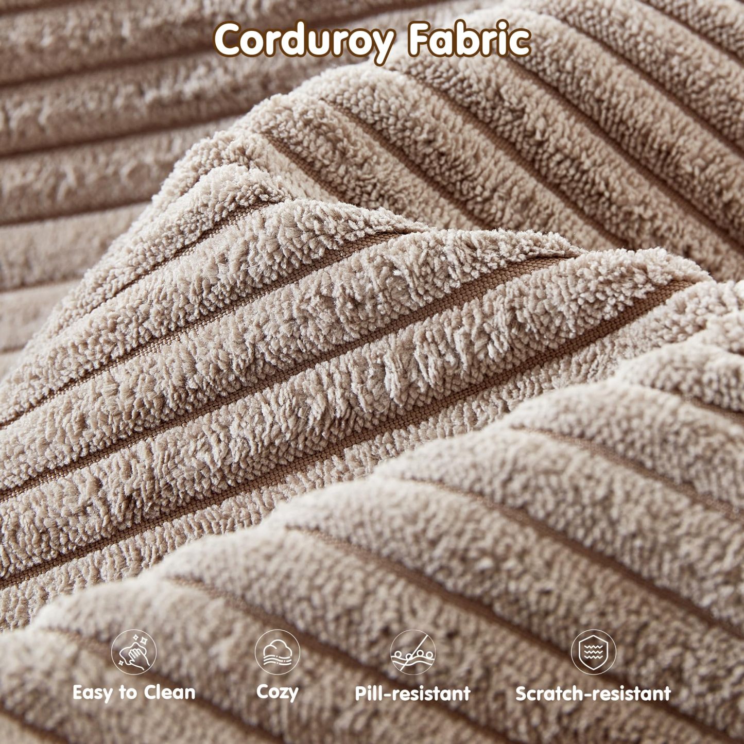 OVthtIOS 104" L-Shape Modular Couch with Chaise, Plush Corduroy Fabric, No Assembly Required