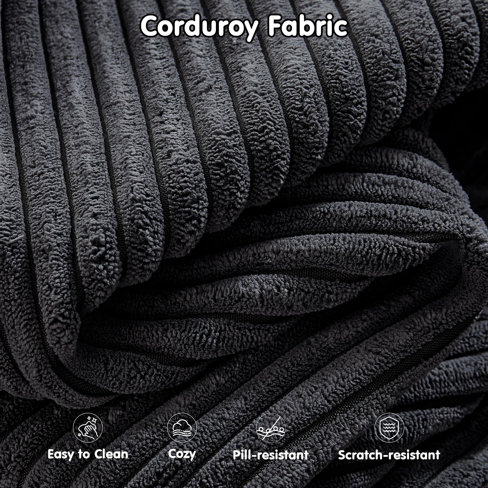 OVthtIOS 104" L-Shape Modular Couch with Chaise, Plush Corduroy Fabric, No Assembly Required