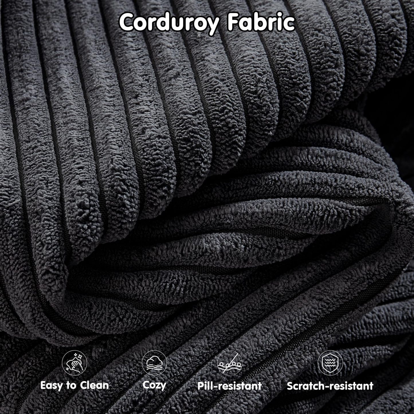 OVthtIOS 104" L-Shape Modular Couch with Chaise, Plush Corduroy Fabric, No Assembly Required