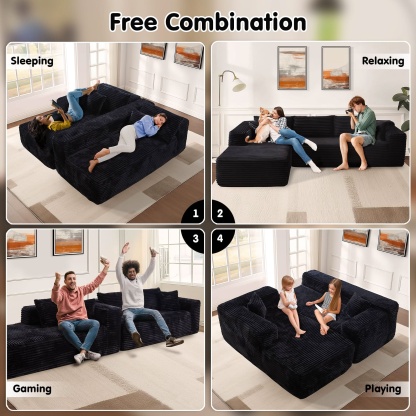 OVthtIOS 104" L-Shape Modular Couch with Chaise, Plush Corduroy Fabric, No Assembly Required