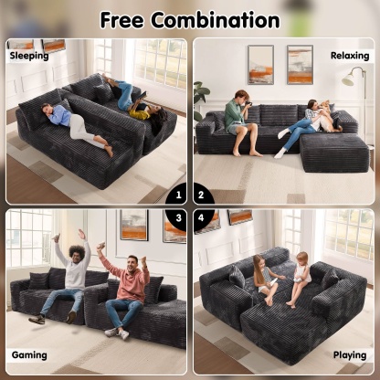 OVthtIOS 104" L-Shape Modular Couch with Chaise, Plush Corduroy Fabric, No Assembly Required