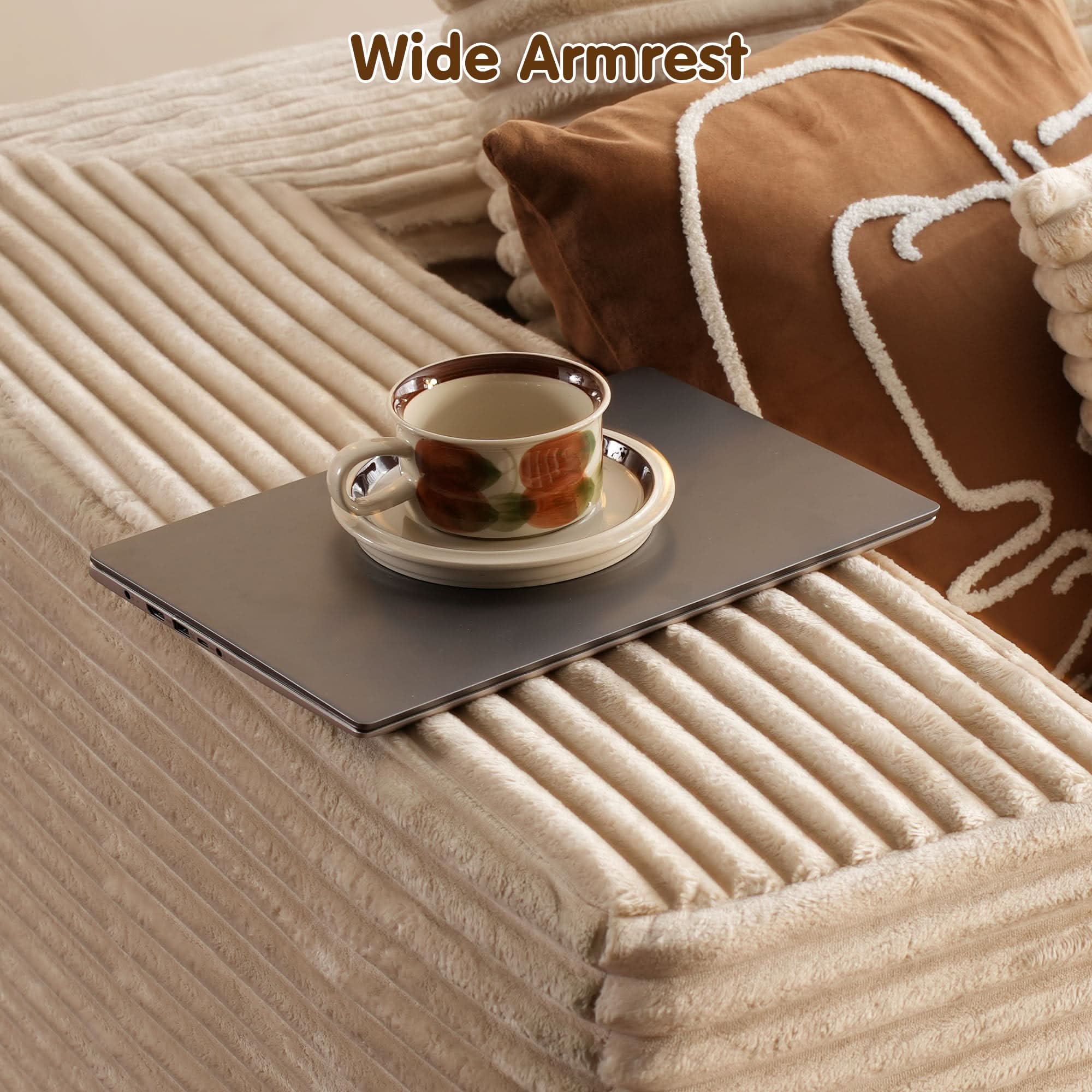 OVthtIOS 104" L-Shape Modular Couch with Chaise, Plush Corduroy Fabric, No Assembly Required