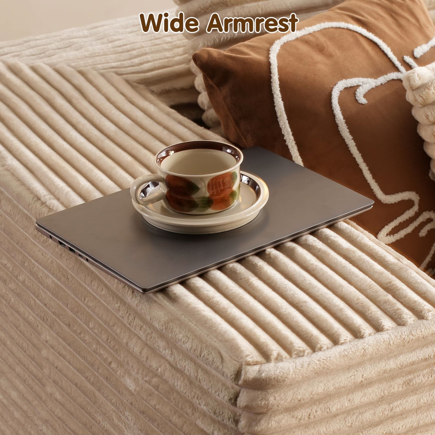 OVthtIOS 104" L-Shape Modular Couch with Chaise, Plush Corduroy Fabric, No Assembly Required