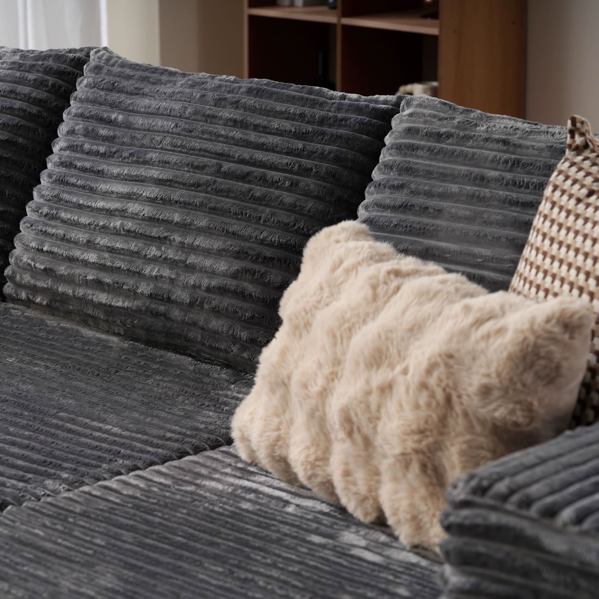 OVthtIOS 104" L-Shape Modular Couch with Chaise, Plush Corduroy Fabric, No Assembly Required