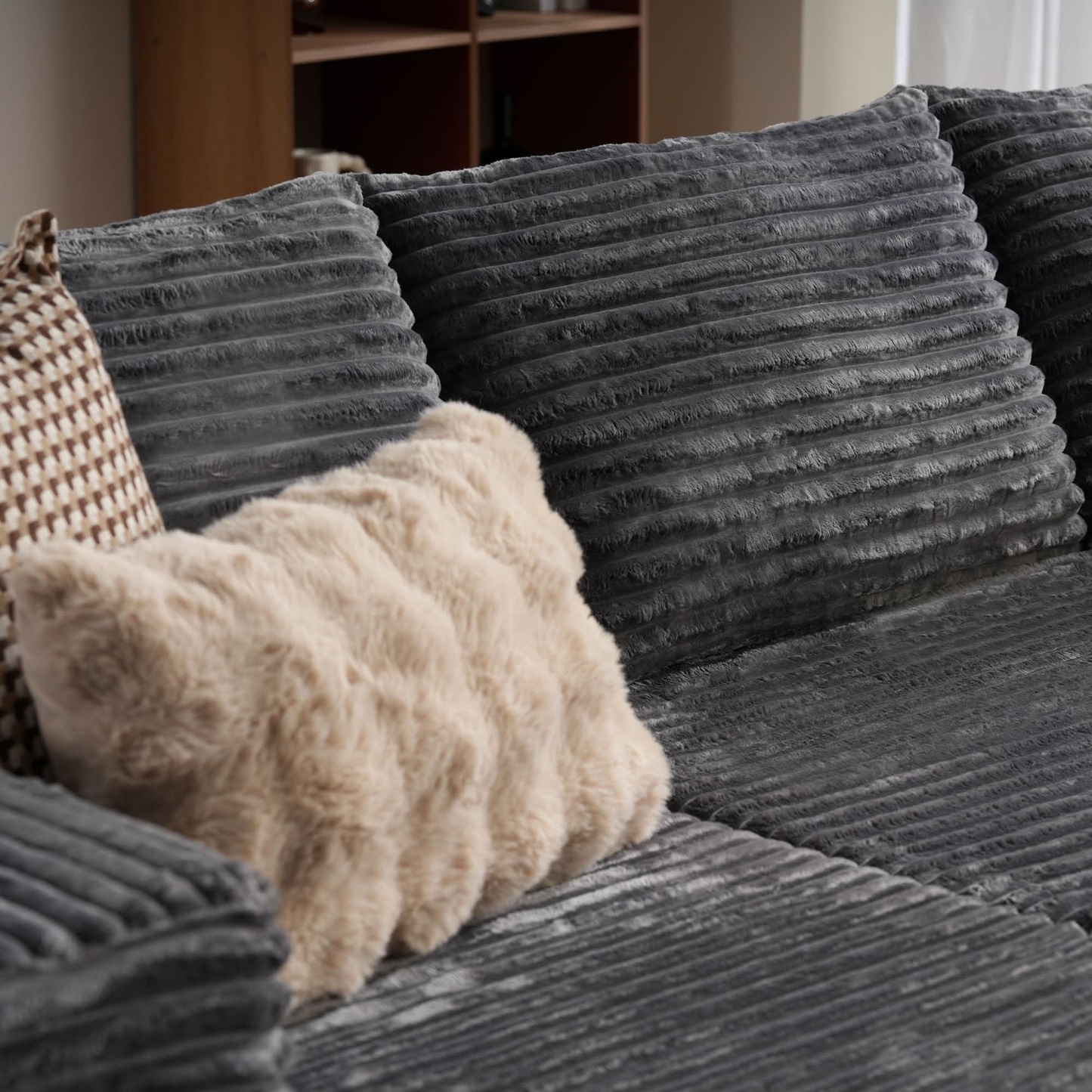 OVthtIOS 104" L-Shape Modular Couch with Chaise, Plush Corduroy Fabric, No Assembly Required