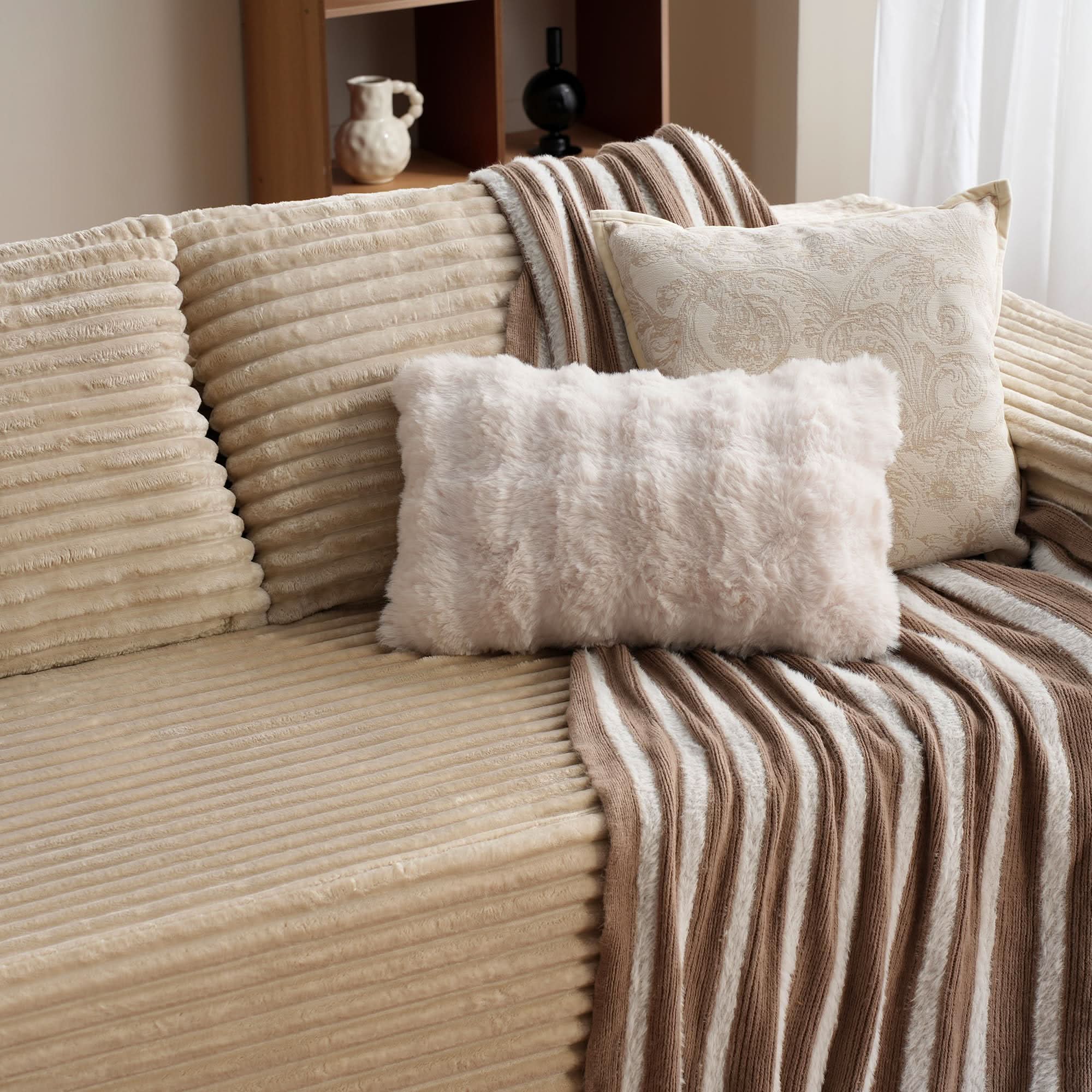 OVthtIOS 104" L-Shape Modular Couch with Chaise, Plush Corduroy Fabric, No Assembly Required