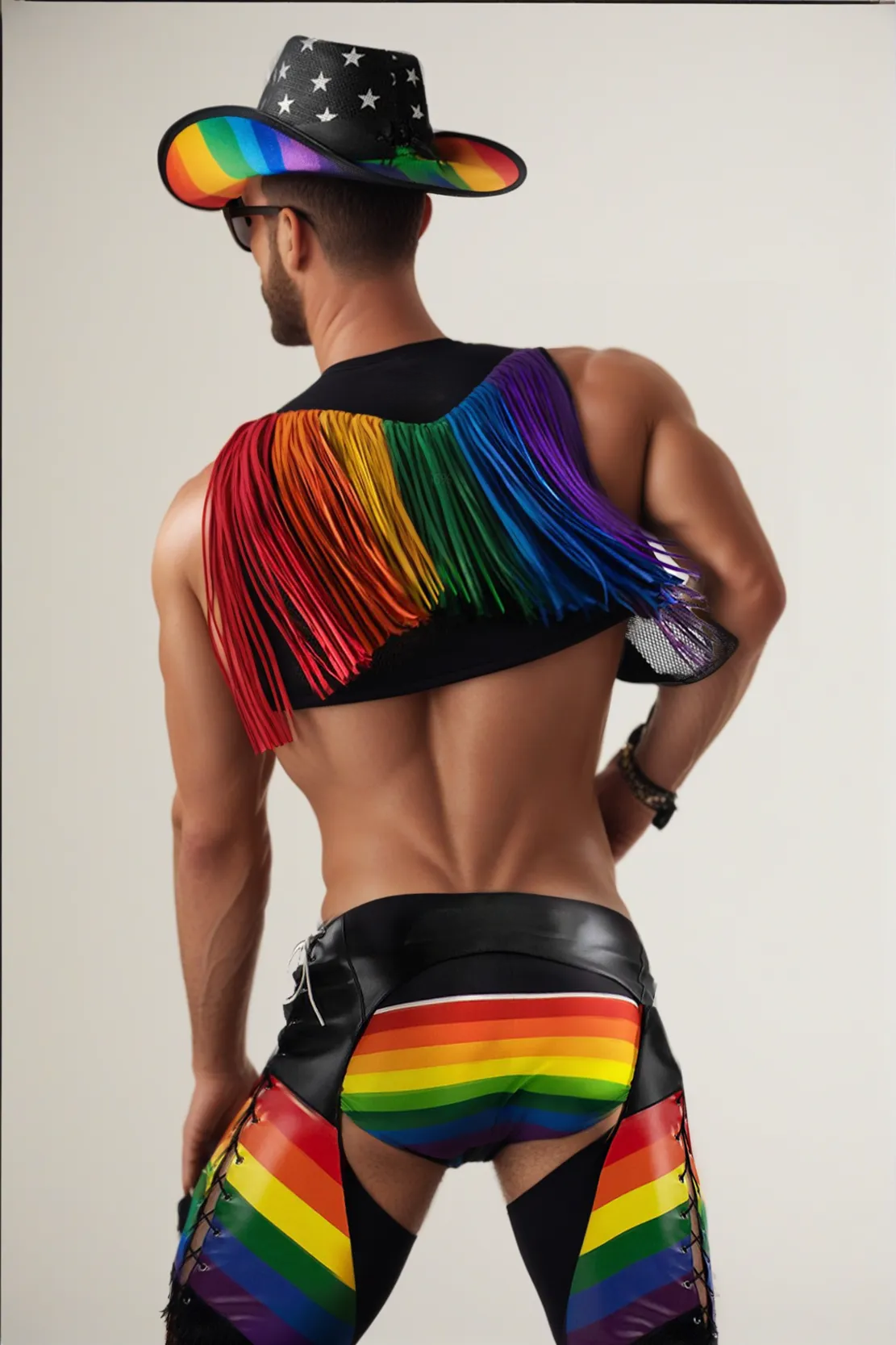 Colorful Cowboy Ensemble with Fringe Vest and Matching （Without a hat）