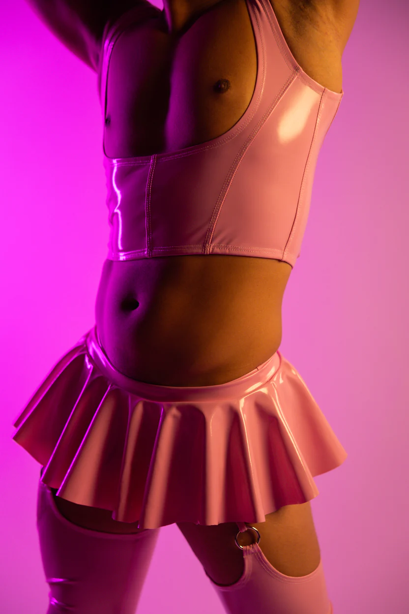 Mysteryglove Pink PU Leather Crop Top & Skirt Set - Bold & Edgy Design