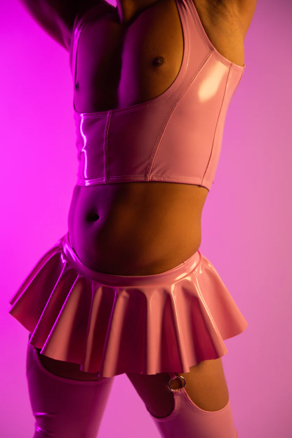 Mysteryglove Pink PU Leather Crop Top & Skirt Set - Bold & Edgy Design