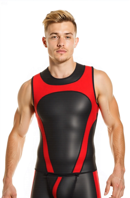 Mysteryglove Men’s Two-Piece Set – Red and Black Sleeveless Tank Top with Matching Shorts