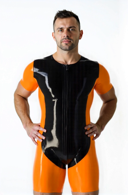 Mysteryglove Orange & Black Fitted Zip-Front Bodysuit