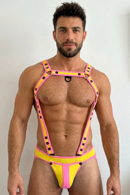Mysteryglove Pink Yellow Harness Set with Studded Strap Design