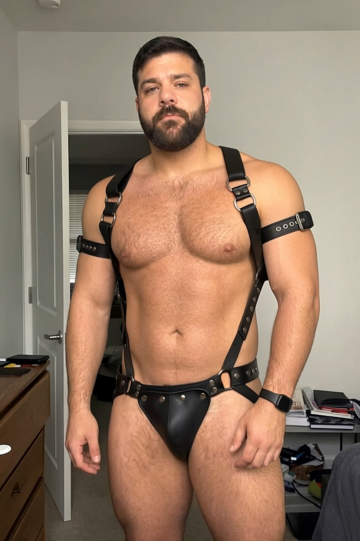 Mysteryglove Burgundy & Silver PU Leather Harness Set — O-Ring Back Straps + Metallic Jockstrap (No Gloves/Armbands)